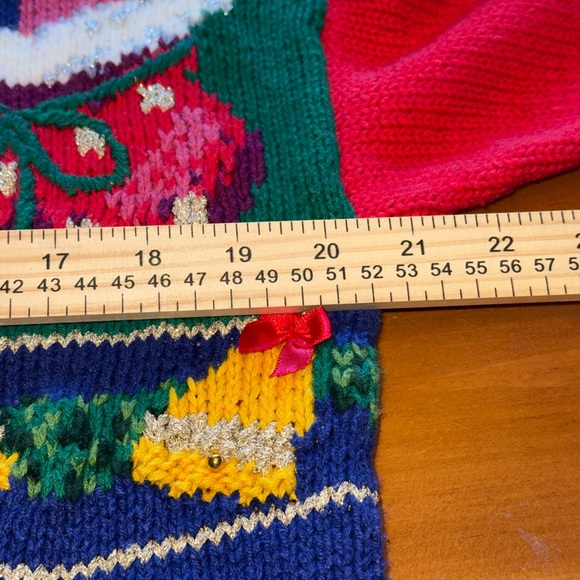 Vintage Talbots Christmas Hand Knit Button Cardigan Sweater Womens M Holiday - Picture 7 of 8